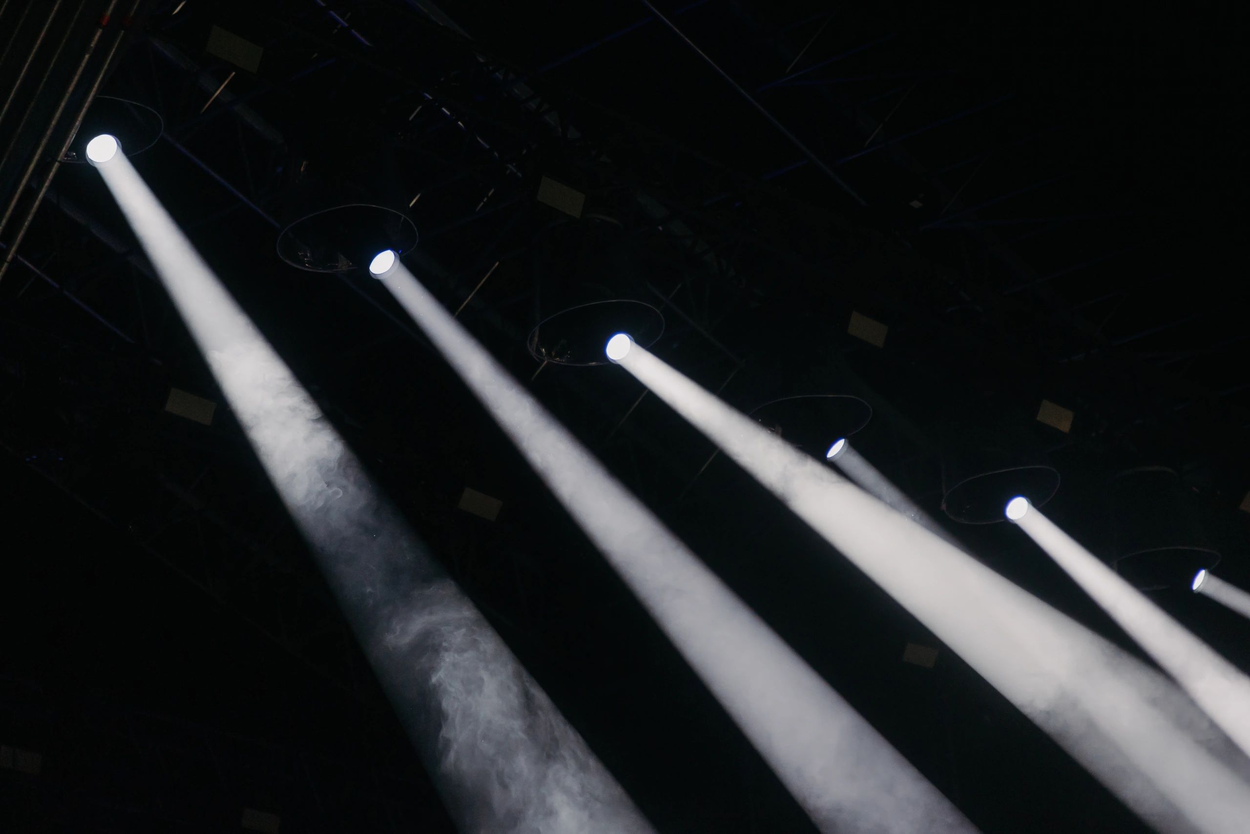 Stage lighting setup for a small event at night